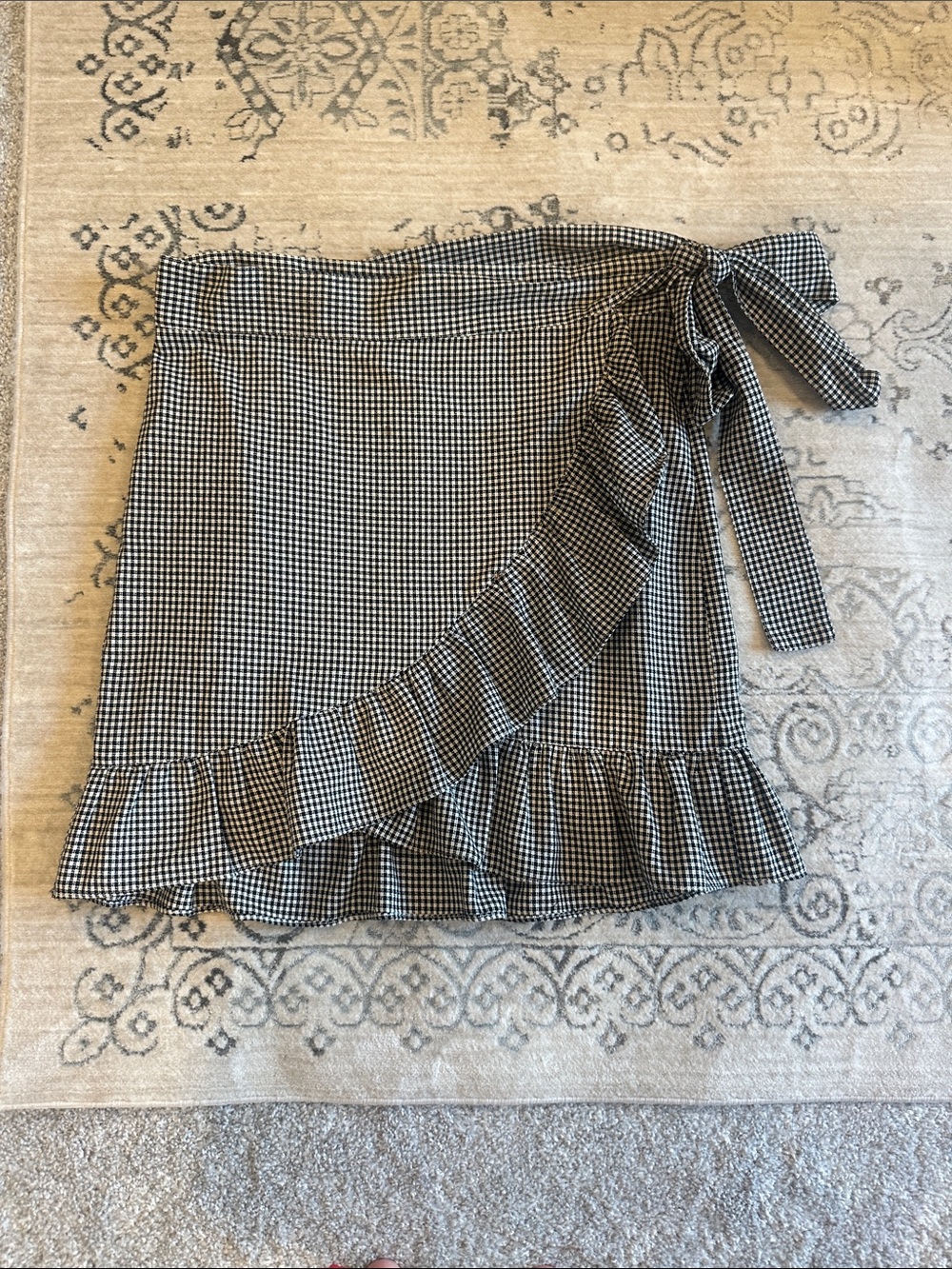 Storia Wrap Ruffle Mini Skirt - Black & White Gingham
